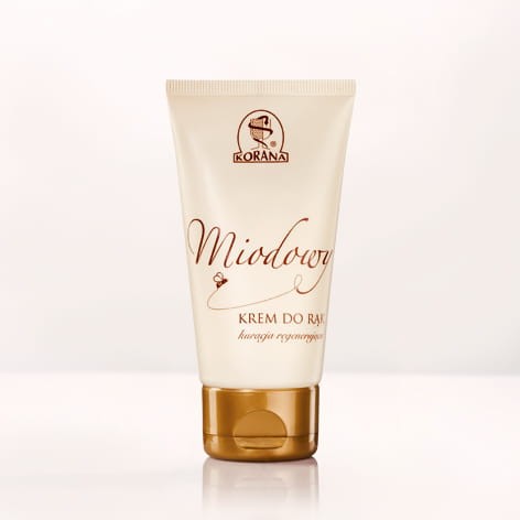 Miodowy krem do rąk w plastikowej, beżowej tubce o pojemności 75 ml. Na produkcie znajdują się niezbędne informacje. Zakrętka jest w kolorze złotym.
