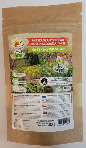 Mieszanka bylinowa roślin miododajnych. W składzie jest 20 gatunków, w tym 80% bylin oraz 20% jedno i dwu-letnich.  Opakowanie 100 g. W szczelnym opakowaniu w kolorze brązowym, z etykietą z kolorowymi kwiatami, nazwą produktu , składem, producentem.